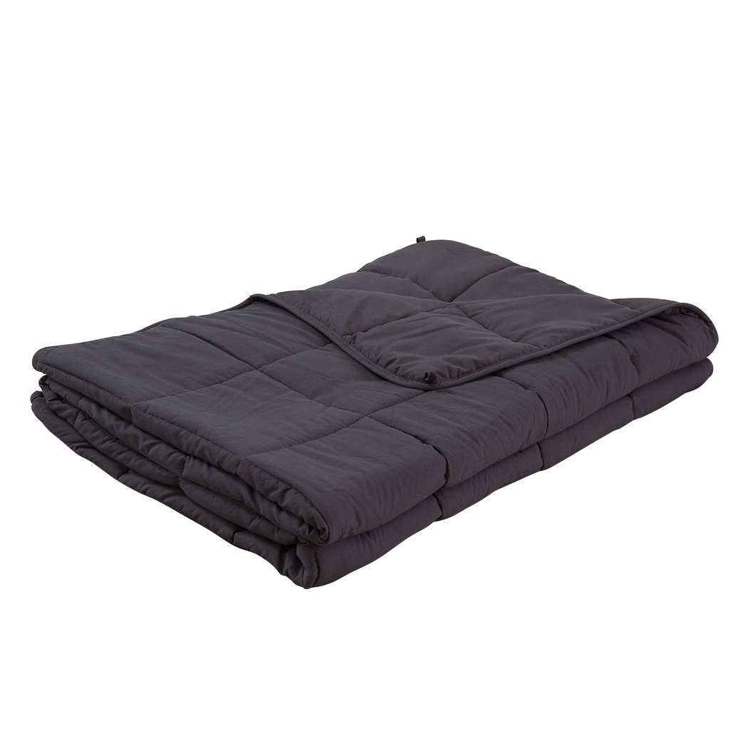 DreamZ 9KG Weighted Blanket in dark grey with a bamboo cover, showcasing its 5-layer design and removable zipped cover.